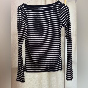 Navy and White Striped Long Sleeve Top
